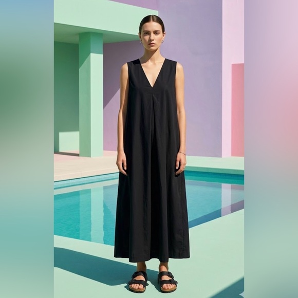 Monoprix Dresses & Skirts - Cotton/Linen Blend Sleeveless V-Neck Maxi Dress